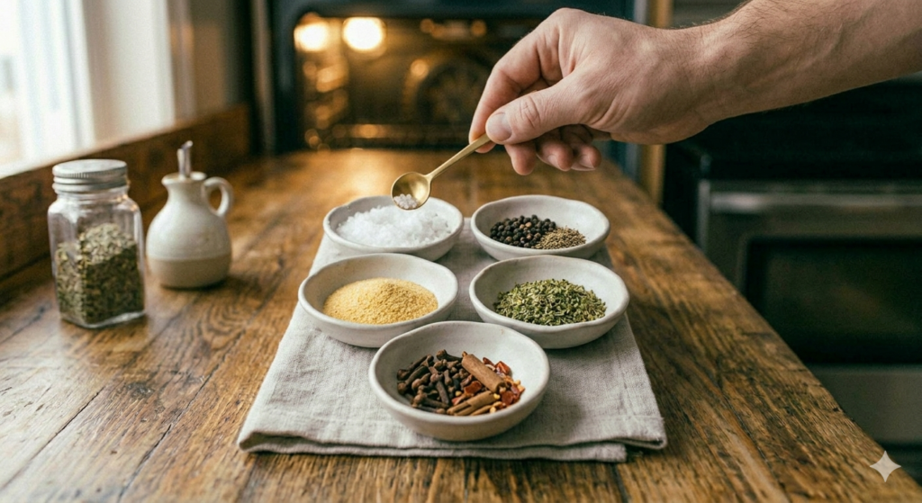 small bowls of spices