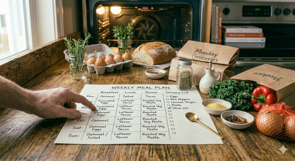 weekly meal plan written on paper