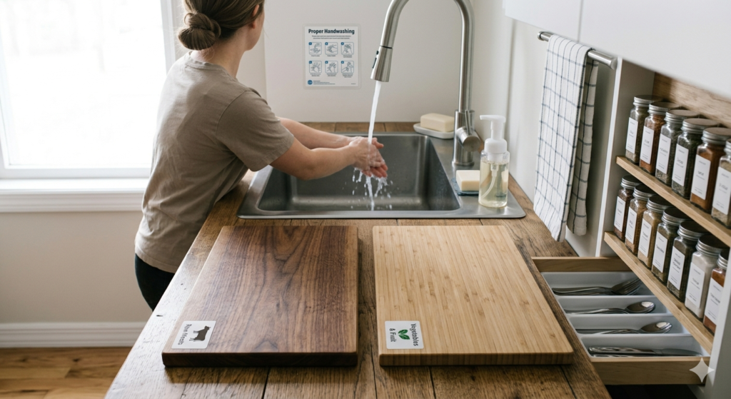 Safe kitchen setup with organized counter