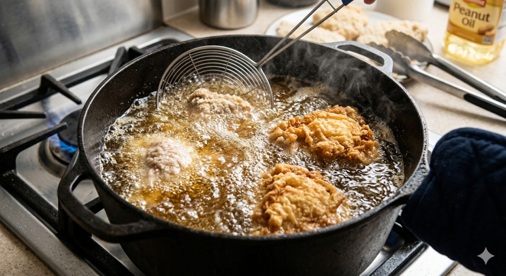 deep frying food in pot