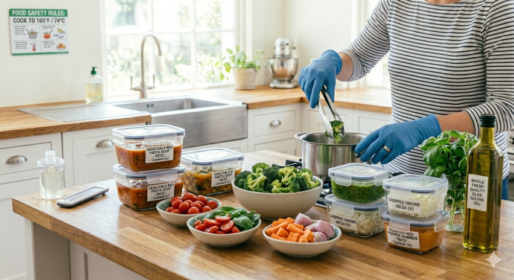 clean organized kitchen with safe food handling practices