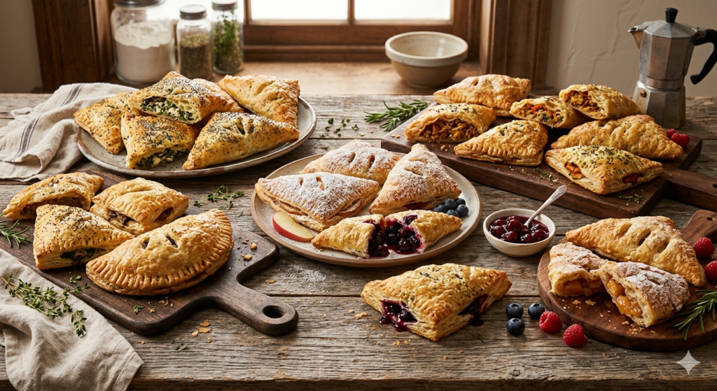 large variety of homemade turnovers