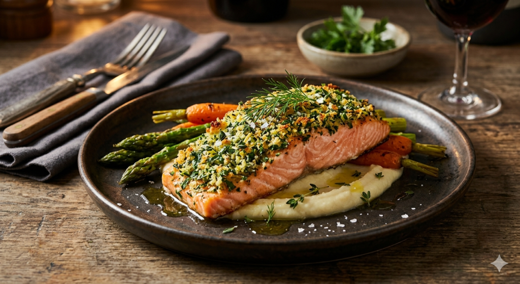 spicy chili salmon with red pepper flakes and glossy spicy sauce