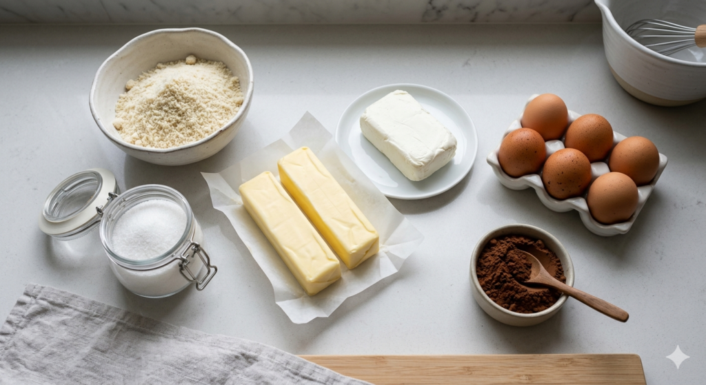 An overhead shot of keto baking ingredients