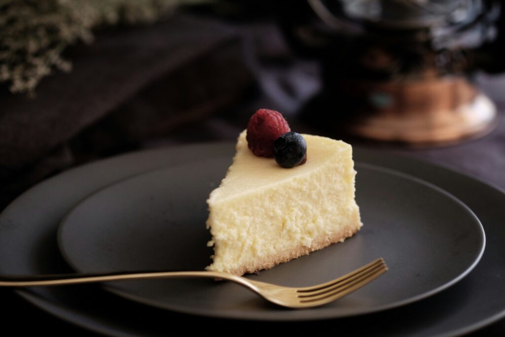 A slice of creamy New York-style keto cheesecake