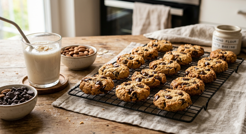 A batch of golden-brown almond flour keto cookies