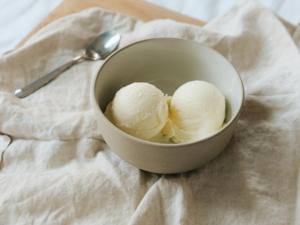 A scoop of creamy vanilla keto ice cream