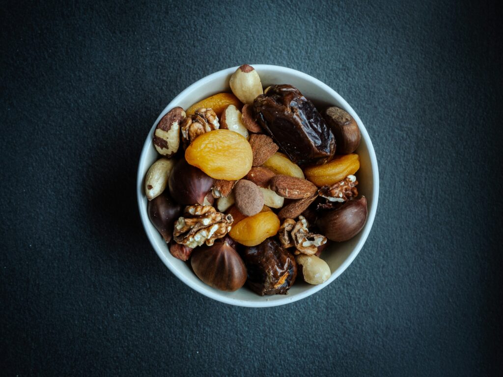 bowl filled with a colorful assortment of mixed nuts