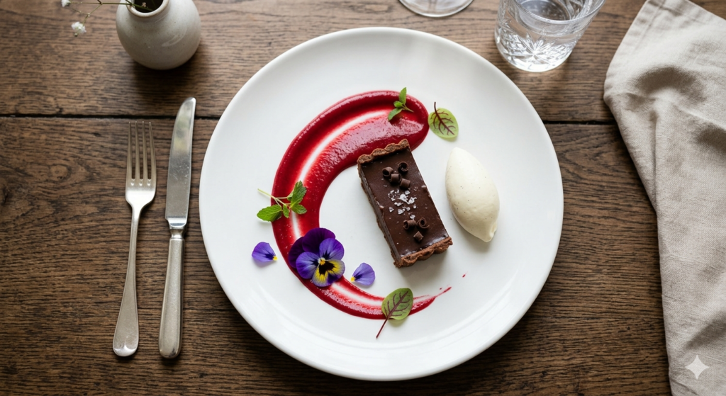 An elegant dessert plating setup