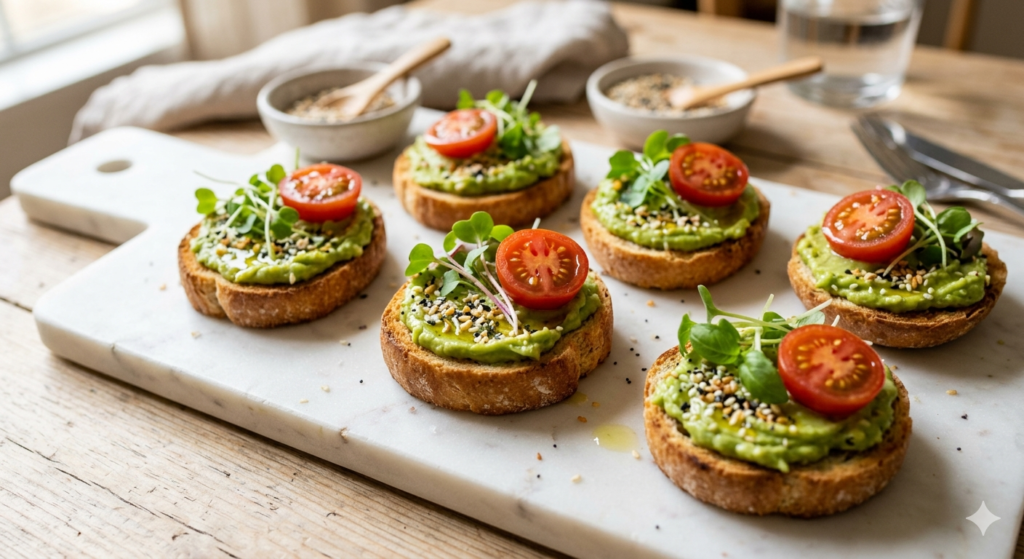 Open-faced mini avocado toasts