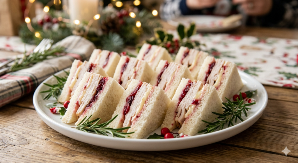 Festive mini turkey and cranberry sandwiches