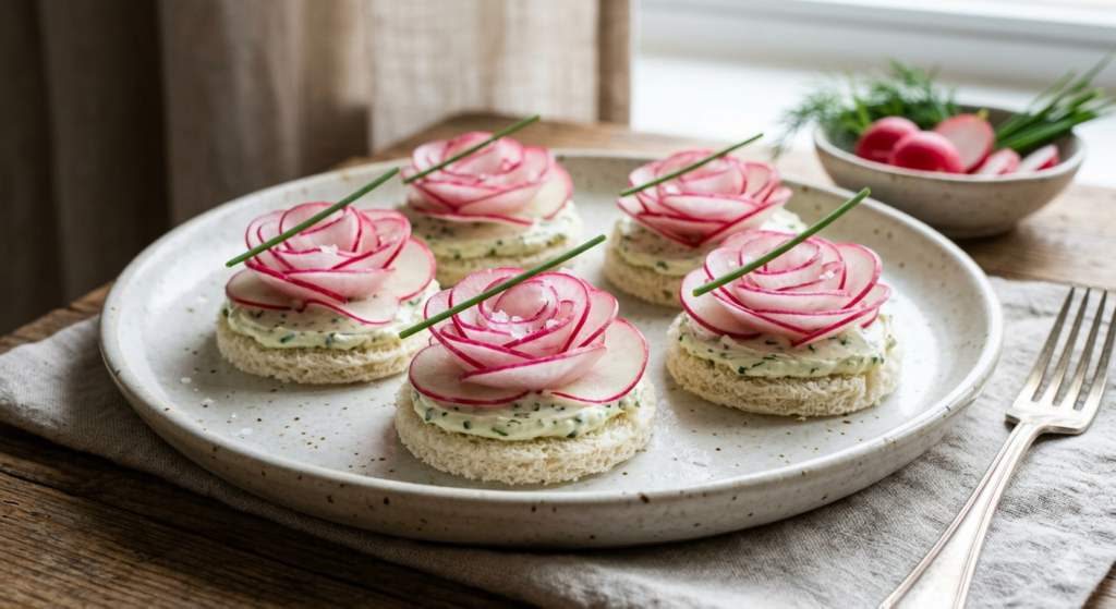 Herbed Cream Cheese and Radish sandwiches 