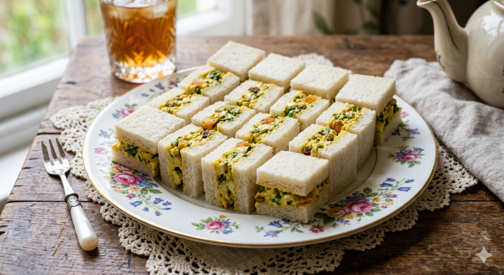  Neat crustless coronation chicken finger sandwiches