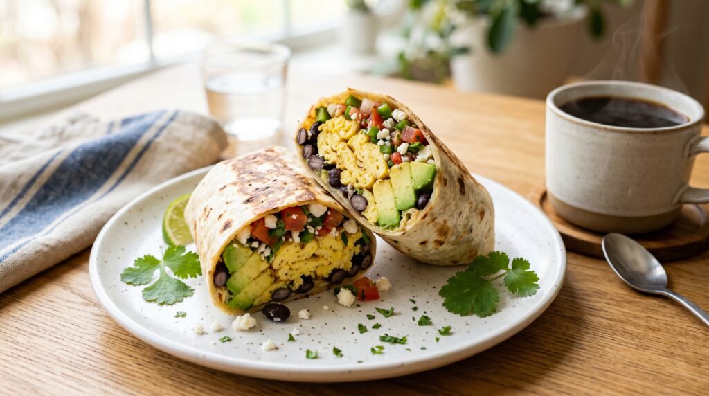 Egg, Avocado, and Black Bean Breakfast Burrito