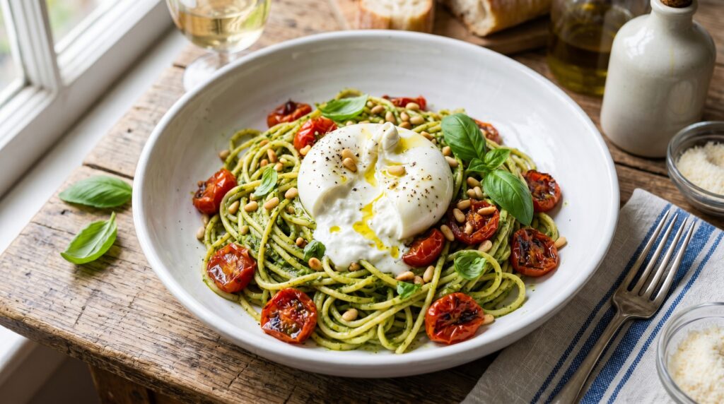 Pesto Pasta with Roasted Tomatoes