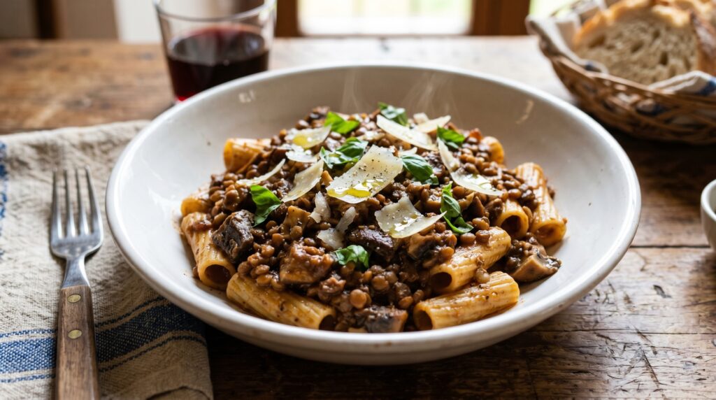 Mushroom and Lentil Pasta