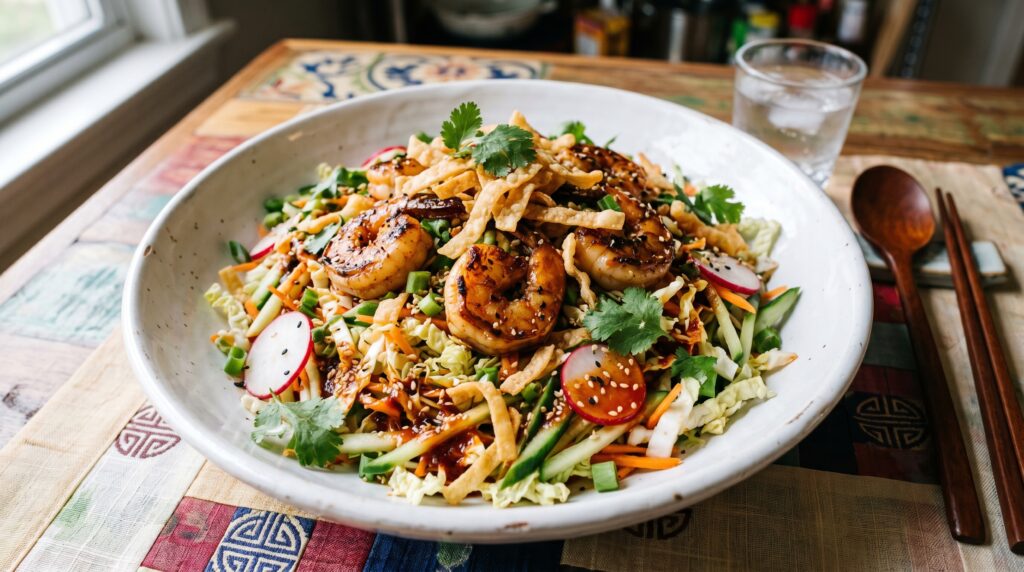 Korean Sesame Shrimp Salad with Gochujang Dressing