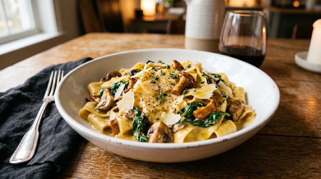 Creamy Mushroom and Spinach Pasta