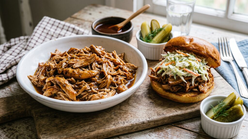 Slow Cooker Pulled Chicken with BBQ Sauce