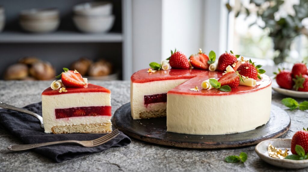 Strawberry and White Chocolate Mousse Cake