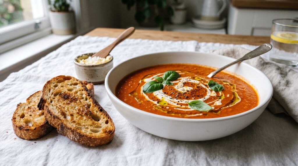 15-Minute Tomato Soup with Crusty Bread
