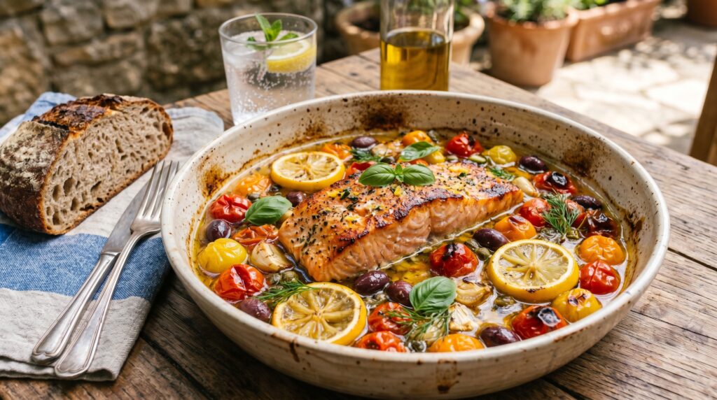 Baked Salmon with Tomatoes and Olives