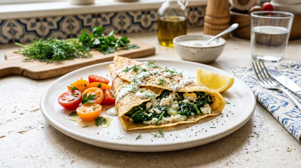 Spinach and Feta Crepes