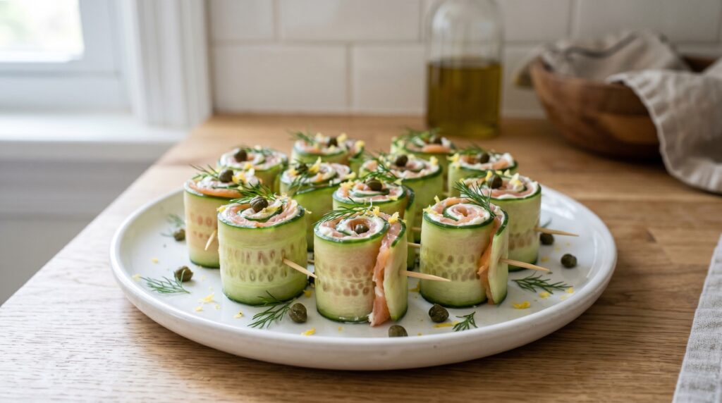 Keto Salmon and Cream Cheese Cucumber Rolls