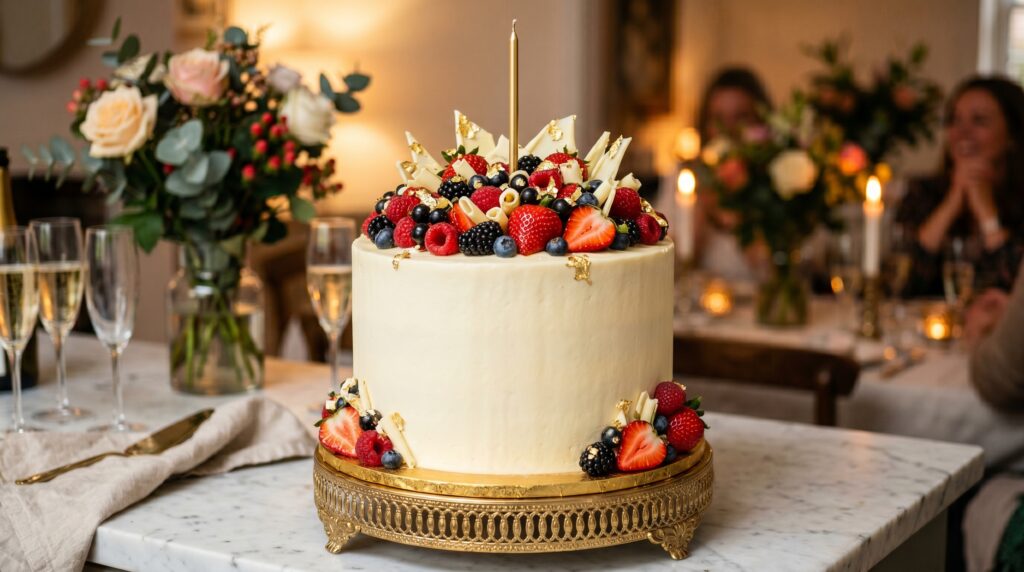 Drip Cake with Fresh Berries and Edible Gold