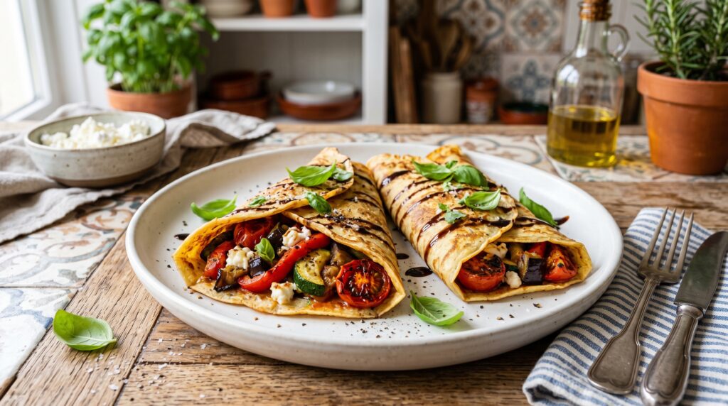 Roasted Vegetable and Goat Cheese Crepes