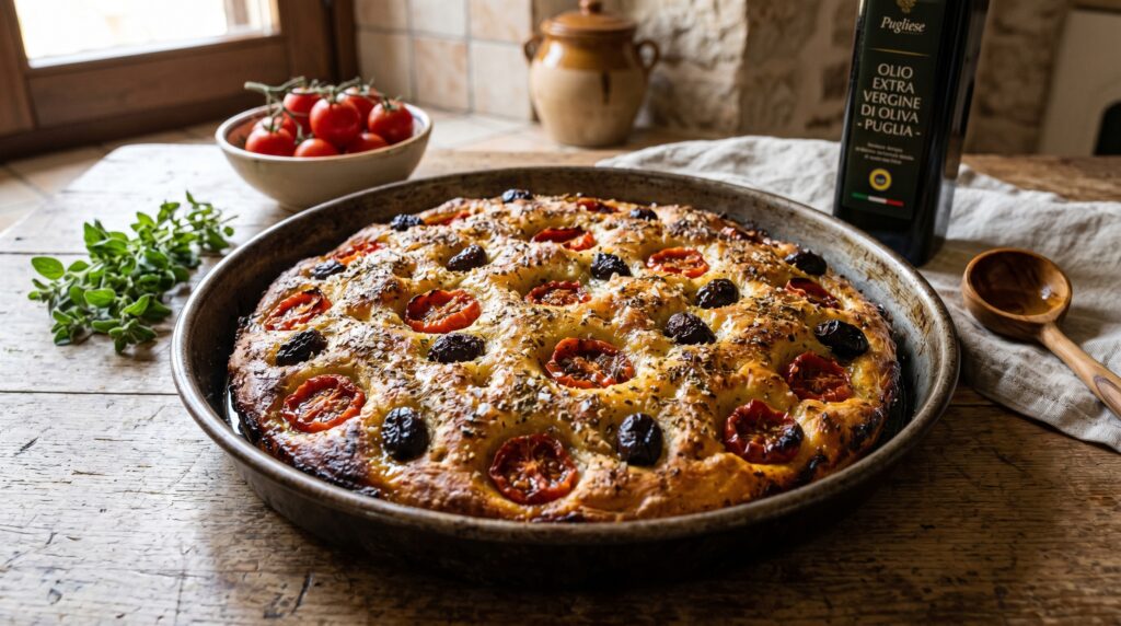Focaccia with Tomato and Olive (Focaccia Barese)