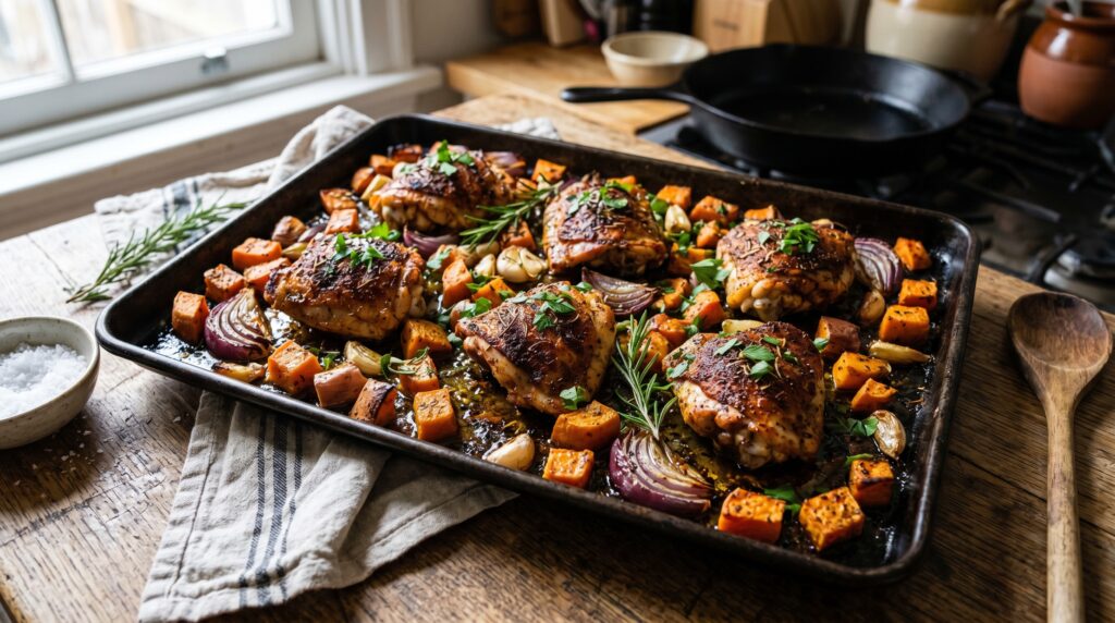 Baked Chicken Thighs with Sweet Potato