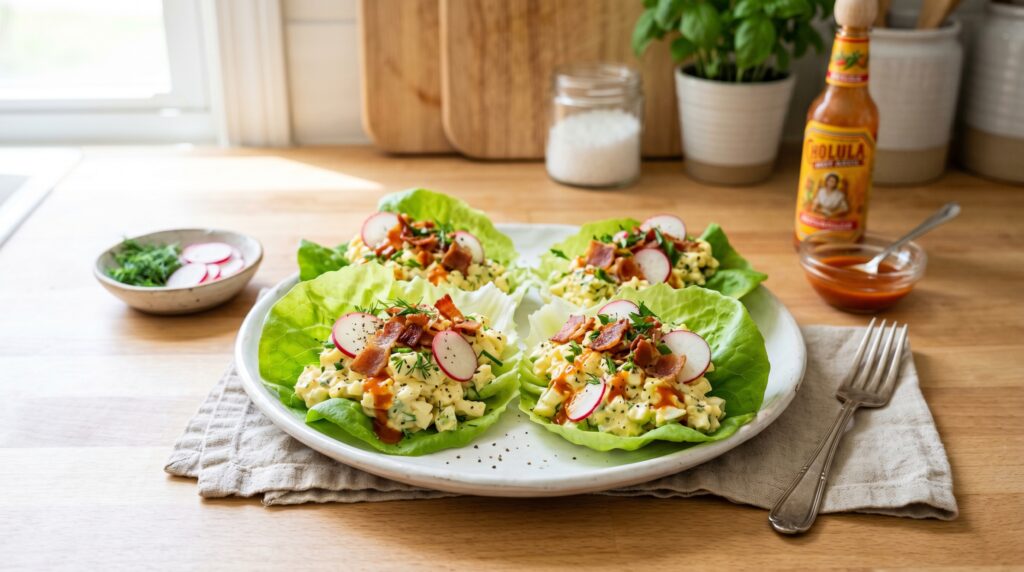 Egg Salad Lettuce Wraps with Crispy Turkey Strips
