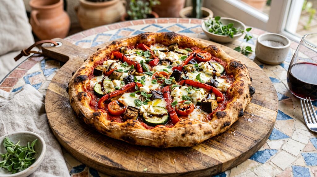 Roasted Vegetable and Goat Cheese Pizza