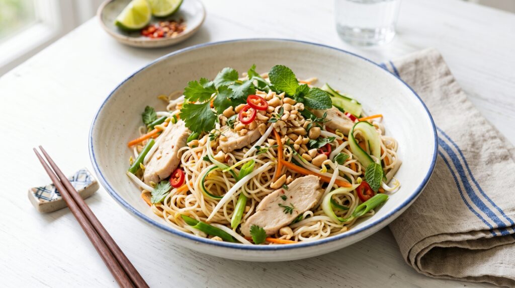 Chicken and Vegetable Stir Fry with Rice Noodles