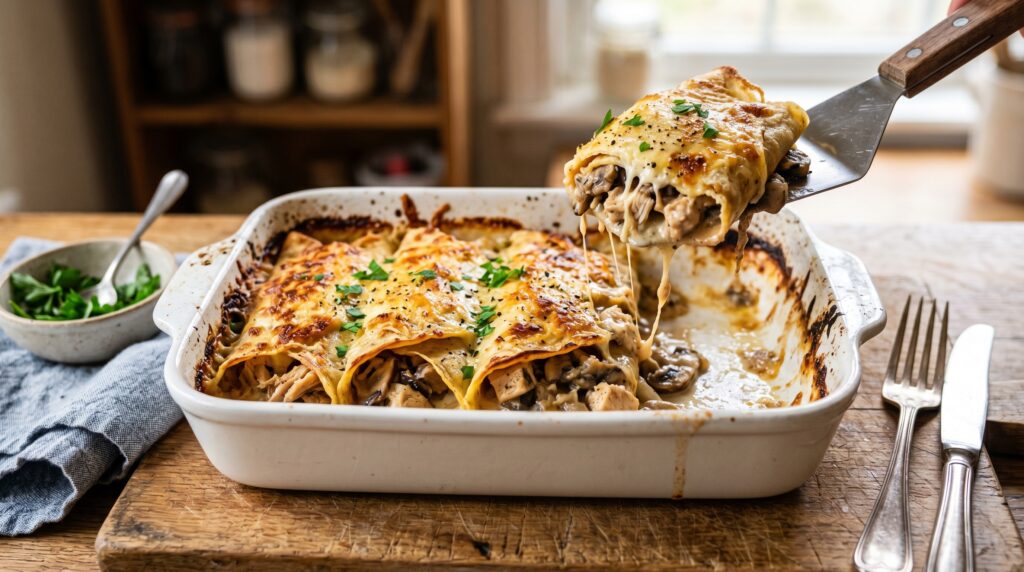 Chicken and Mushroom Crepes with Béchamel