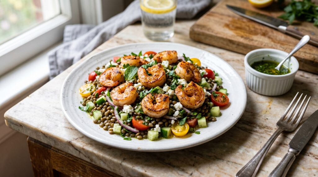 Shrimp and Lentil Salad with Herb Dressing
