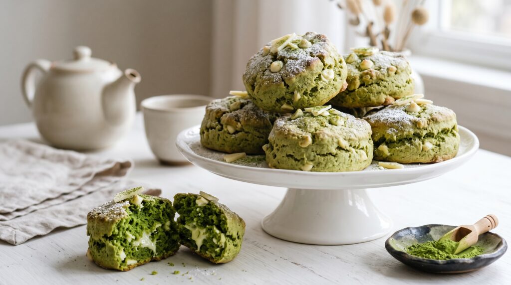 Matcha and White Chocolate Scones