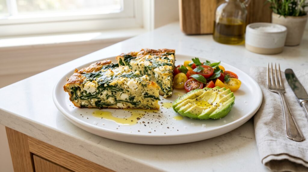 Keto Spinach and Feta Frittata Slice