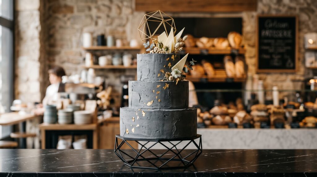 Concrete Effect Cake with Gold Accents