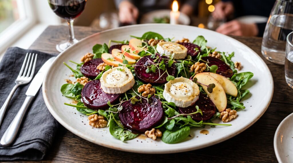 Roasted Beetroot and Walnut Salad with Goat Cheese