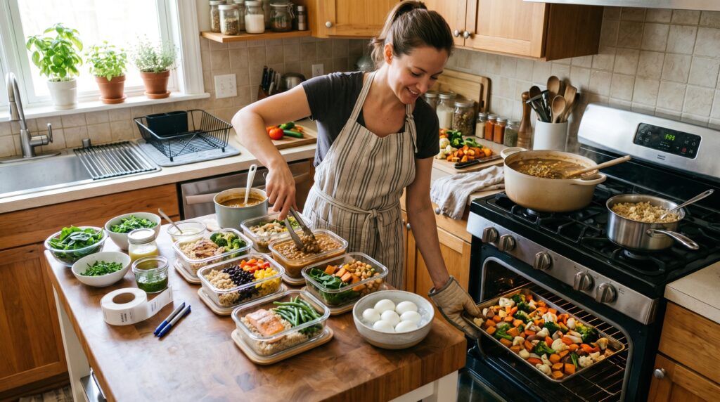 A beautifully organized Sunday meal prep scene