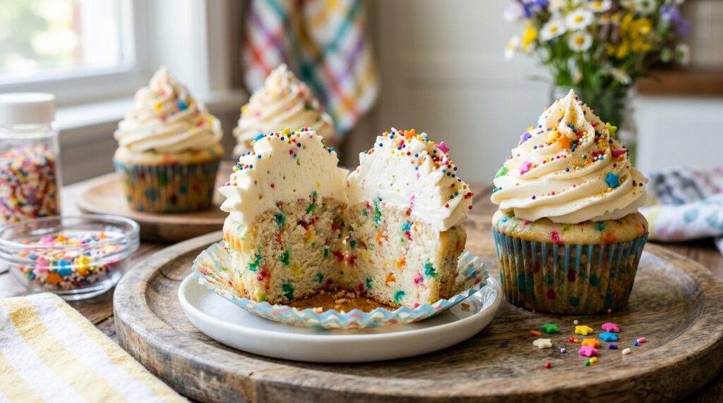 Sprinkle Explosion Funfetti Cupcakes