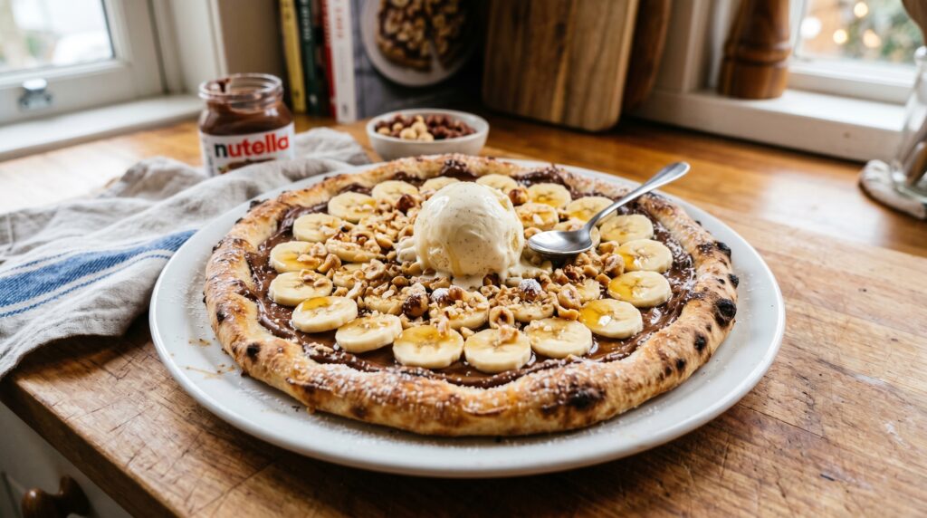 Dessert Nutella and Banana Pizza