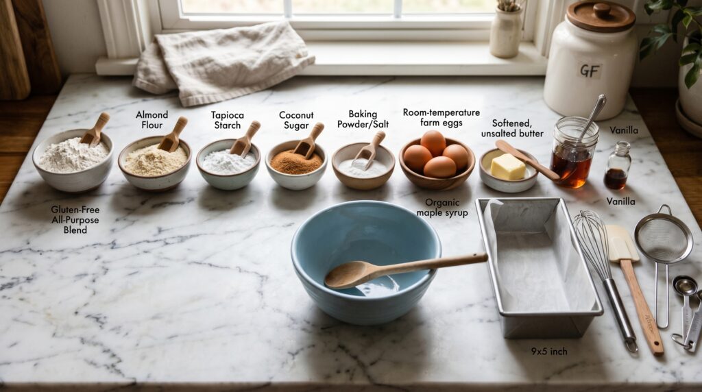 A beautifully organized gluten free baking preparation scene