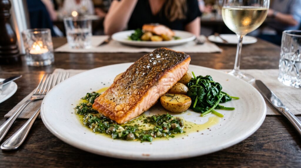 Crispy Skin Salmon with Herb Salsa Verde