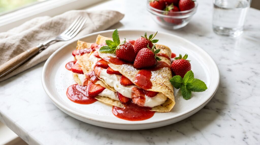 Strawberries and Cream Crepes