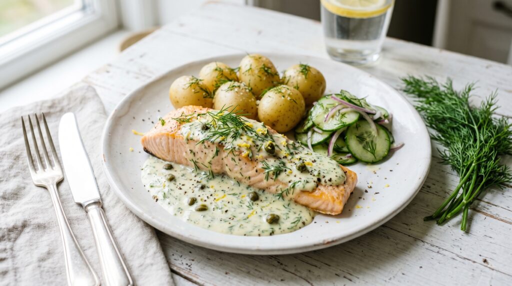 Salmon with Dill Cream Sauce (Scandinavian Style)