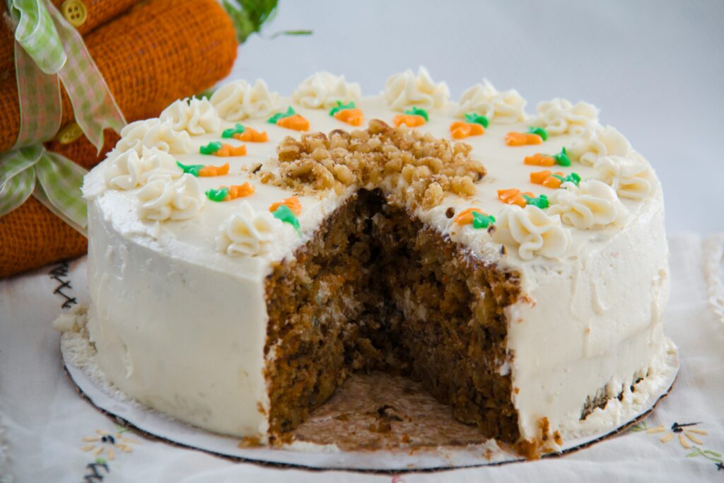 Carrot Cake with Walnut and Orange Cream Cheese Frosting