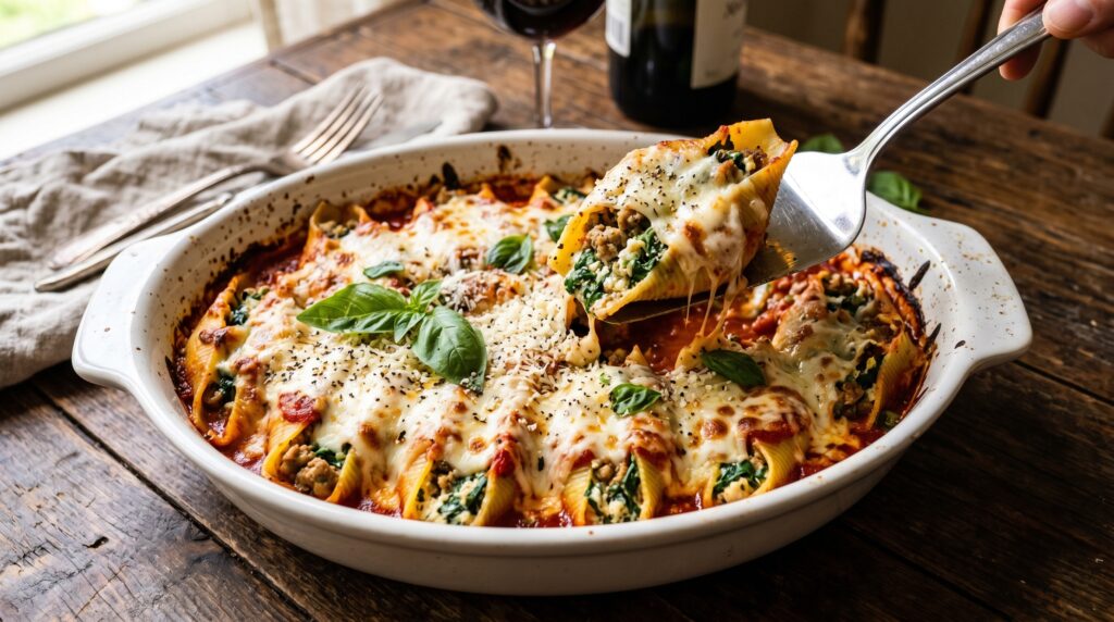 Sausage and Spinach Stuffed Pasta Shells